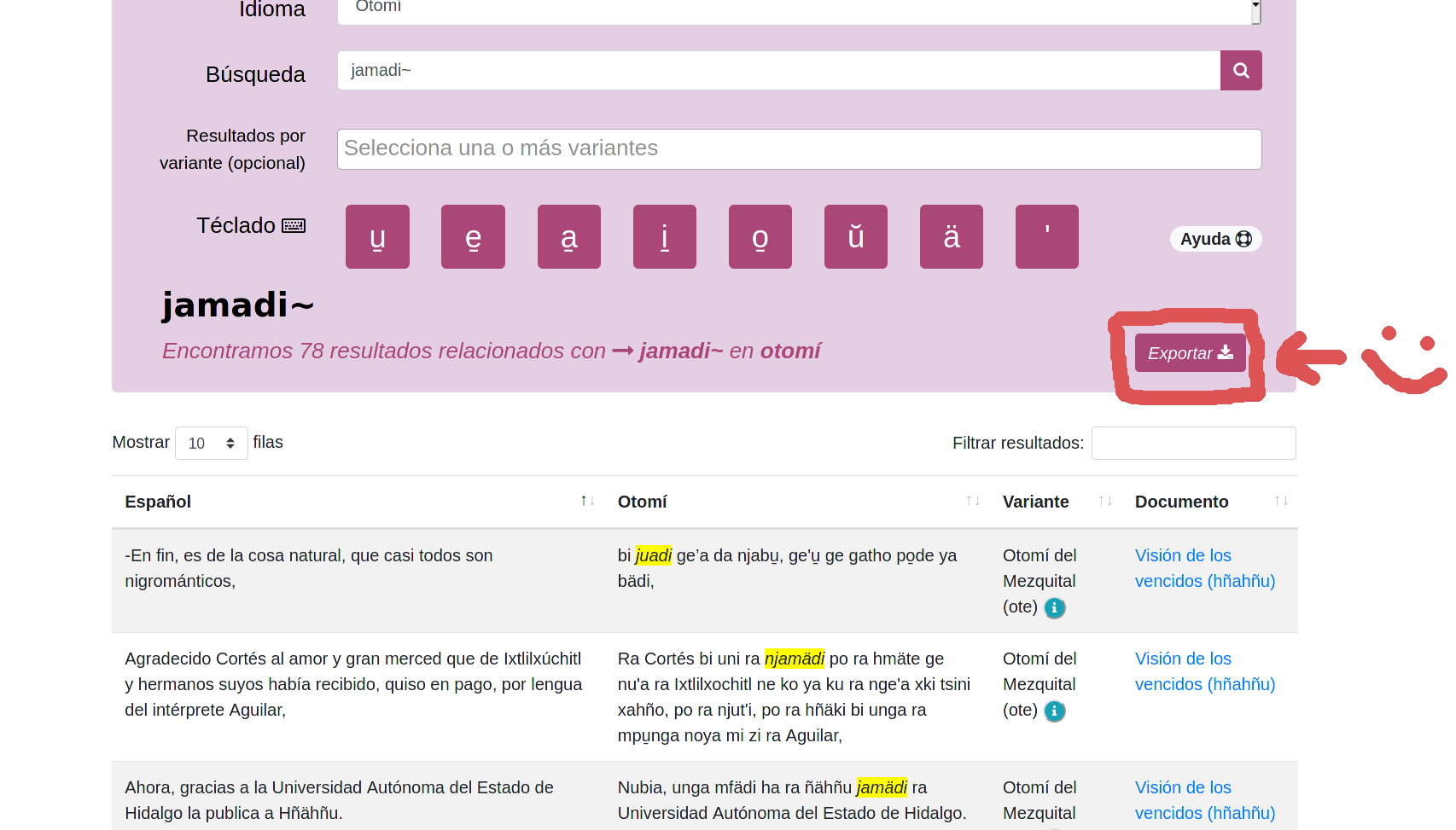 Results can be downloaded as csv format