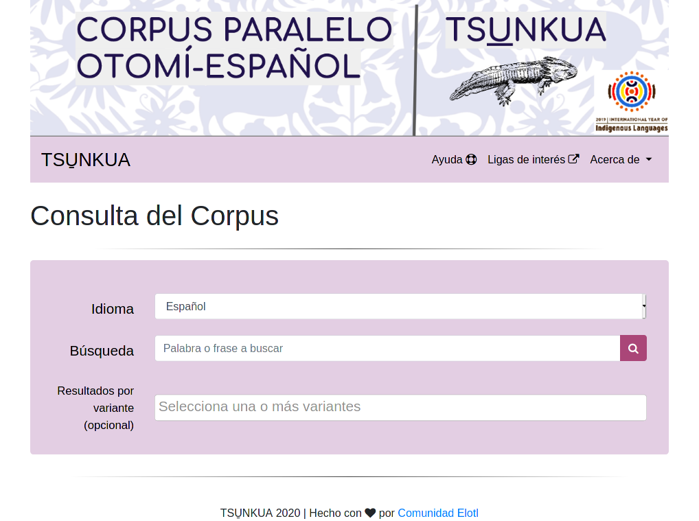 Main page of the framework. You can select a lang and made searches